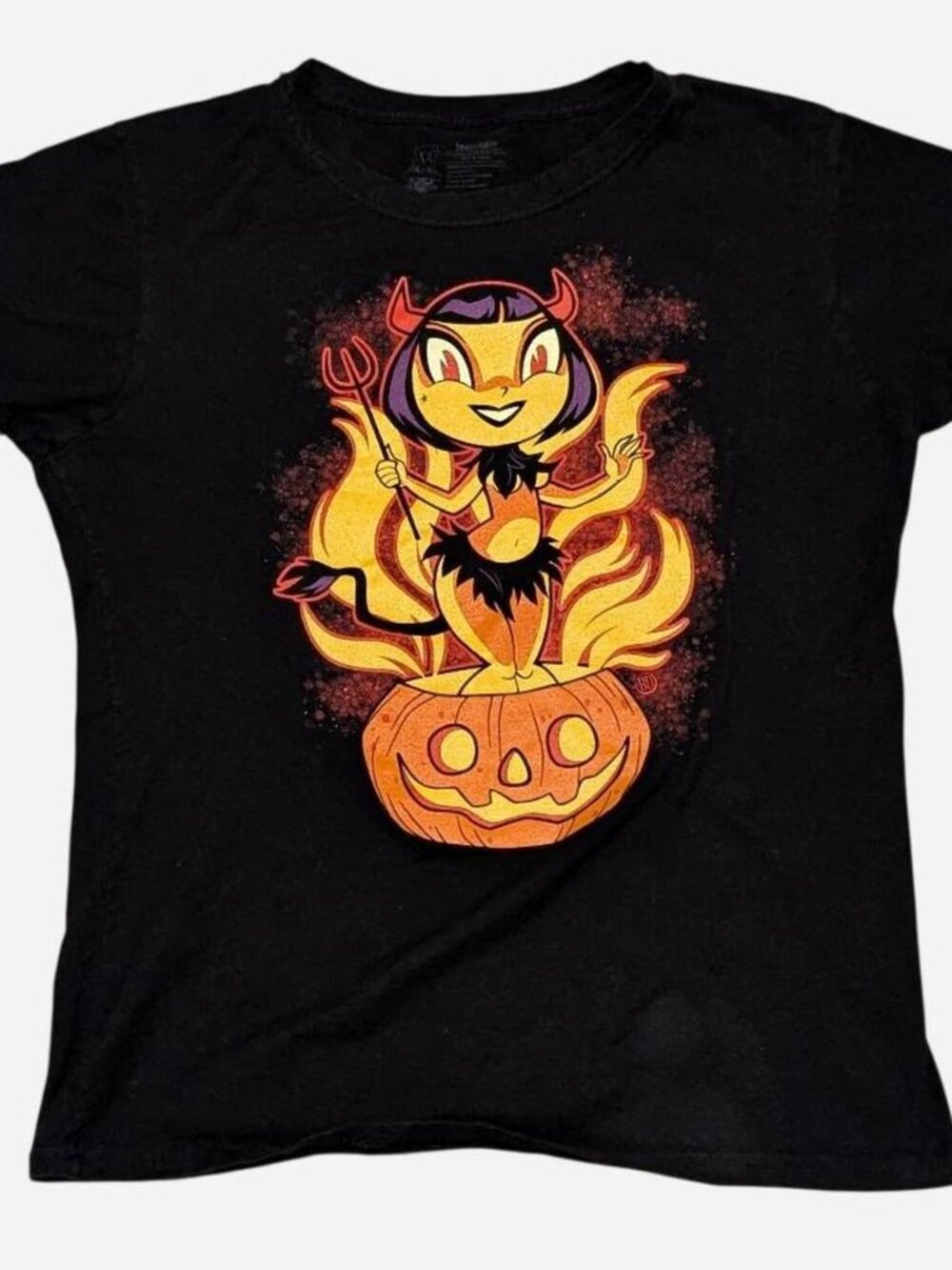 TeeVillain Spooky Devil Girl Jack-O'-Lantern Graphic Tee